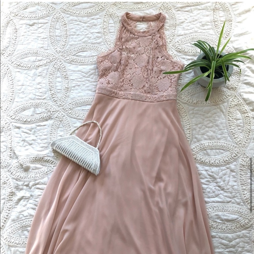 Lulus Blush Pink Lace Formal Long